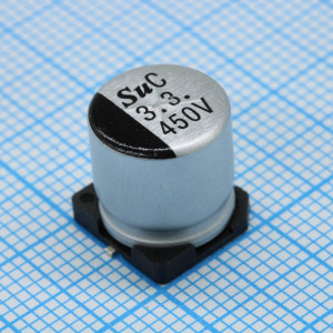 TS13CC2W3R3MKT000R, Конденсатор алюминиевый электролитический 3.3мкФ 450В ±20% (10 X 10.5мм) для поверхностного монтажа 41мА 4000час 105°С лента на катушке