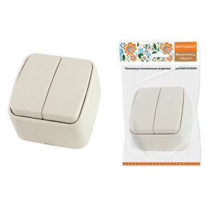 Выключатель 2-кл. открытой установки IP20 10А, сл. кость "Дача" Народная SQ1824-0015