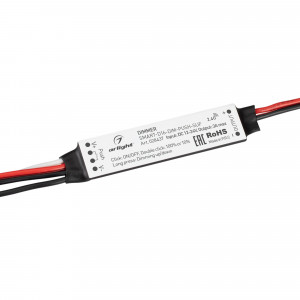 Диммер SMART-D16-DIM-PUSH-SUF (12-24V, 1x3A, 2.4G) 028437, Миниатюрный диммер для монохромной светодиодной ленты (ШИМ). Питание/рабочее напряжение 12-24VDC, максимальный ток 3A на канал, 1 канал, максимальная мощность 36-72W. Поддерживает функцию Push-Dim. Габариты 60x14x6 мм. Совместим с пультами и панелями SMAR