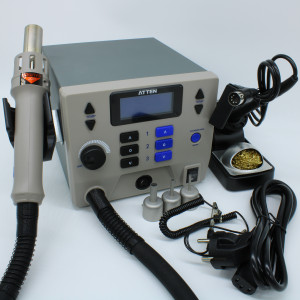 ST-8902D, 1300Вт двухканальная термовоздушная станция с паяльником (90Вт)