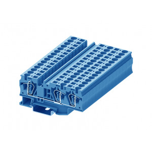 Проходная клемма TC6-3-BU, Проходная клемма, 3 точки подключения, тип фиксации провода: пружинный, номинальное сечение: 6 мм кв., 41A, 1000V, ширина: 8,2 мм, цвет: синий, тип монтажа: DIN35