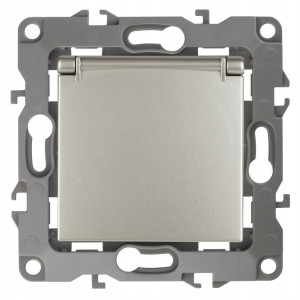 12-2103-15 Розетка 2P+E Schuko со шторками с крышкой, 16A-250В, IP20, 2, перламутр (10/100/2 Б0019330