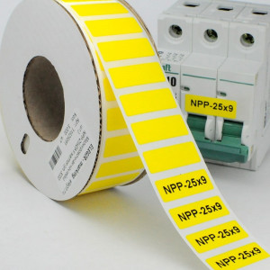 Маркировка прямоугольная NPP-25х09 Y, Маркировочная наклейка, для позиционного обозначения электрооборудования в шкафу и маркировки провода, размер 25х9 мм, цвет желтый, для принтера: RT200, RT230, в упаковке 3000 наклеек