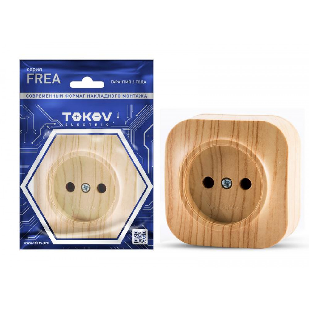 Изображение товара Розетка 1-м ОП Frea 16А IP20 без заземл. АБС-пластик сосна TKE-FR-R1-C25