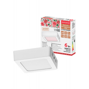 Светильник светодиодный накладной "Даунлайт НАРОДНЫЙ" квадрат СПО (белый) алюминий 6Вт 3000К SQ0329-4200