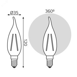 Лампа LED Filament Candle tailed dimmable E14 5W 4100K 1/10/50 104801205-D