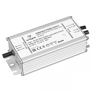 Блок питания ARPV-UH24100-PFC-DALI-PH (24V, 4.2A, 100W) 029151, Диммируемый источник напряжения по протоколу DALI с гальванической развязкой для светодиодных изделий. Входное напряжение 220-240 VAC. Выходные параметры: 24 В, 4.2 А, 100 Вт. Встроенный PFC >0.95. Герметичный алюминиевый корпус IP 67. Рабочая температура