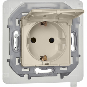 Розетка 1-м СП Inspiria 16А IP44 250В 2P+E защ. шторки с крышкой немецк. стандарт механизм сл. кость Leg 673741