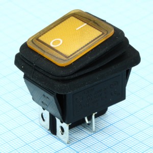 RWB-507 желтый, Выключатель клавишный с подсветкой и влагозащитой IP54 ON-OFF (4c) 15А 250В