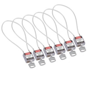 gws195988, Замки нейлоновые компактные с гибкой дужкой, дужка – стальной трос в виниловой оболочке, высота дужки – 203 мм, диаметр дужки – 4.7 мм, нейлоновый корпус, размеры корпуса – 35х32х16 мм, цвет – серый, 6 шт/упак