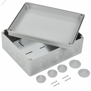 Коробка расп. КМ41342 о/п 240х195х90мм м/пл. IP55 7035 UKO10-240-195-090-K52-55