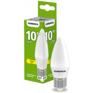 Лампа светодиодная C35 свеча 10Вт 230В 3000К E27 GENERICA LL-C35-10-230-30-E27-G