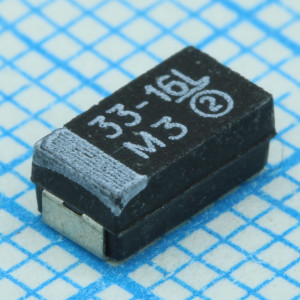 293D336X0016C2TE3, ЧИП-конденсатор танталовый твердотельный 33мкФ 16В типоразмер C ±20% (6х3.2х2.5мм) выводы внутрь SMD 6032-28 1.1Ом 125°С лента на катушке