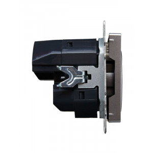 Розетка BRITE РЮш10-1-БрС 16А с USB A+A 2.1А с заземл. защ. шторки сталь BR-R14-16-U21-D21-K46