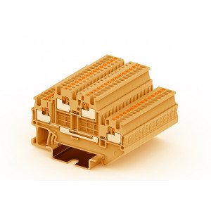 Этажная клемма TPD2.5-2-OG, Этажная клемма, 2 этажа, тип фиксации провода: Push-in, номинальное сечение: 2,5 мм кв., 32A, 500V, ширина: 5,2 мм, цвет: оранжевый, тип монтажа: DIN35