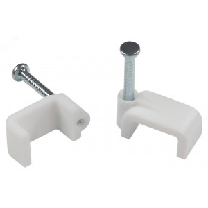 Скоба пластиковая крепежная плоская 10 мм белая NO-224-586 (50 шт/уп) Б0066652