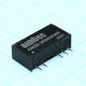 AM2D-2424DH30Z, DC/DC, 2Вт, вход 21.6…26.4В, выход ±24В/±0.042А, изоляция 3000В DC, КПД 82%, максимальная емкостная нагрузка не более ±220мкФ, SIP7, 19.5x6x10мм, -40…85°C, пластик