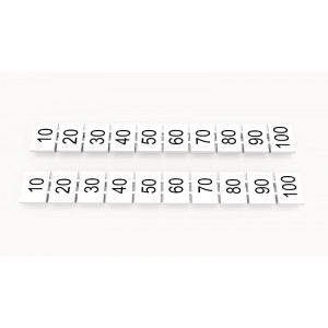 Маркировка (в кассетах) ZB8-10P-19-85Z(H), Кассета с маркировочными шильдиками, для клемм сечением 6 мм.кв., верхняя, 10 шильдиков, нанесенные символы: 10 20 30 40 50 60 70 80 90 100, с горизонтальным расположением, размер шильдика: 7,45 x 10,7 мм, цвет: белый