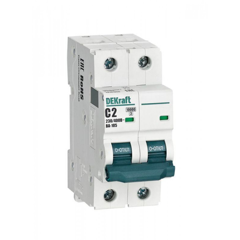 Изображение товара Автоматический выключатель DEKraft ВА-105 2P 2A C 10кА 13161DEK