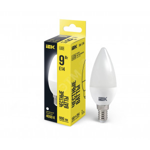 Лампа светодиодная Eco 9Вт C35 свеча 4000К нейтр. бел. E14 230В IEK LLE-C35-9-230-40-E14