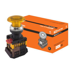 Кнопка AELA-22 "Грибок" желтый d22мм неон/230В 1з+1р SQ0704-0034