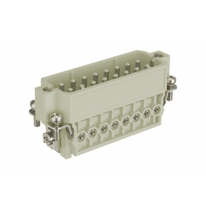 Вилочная контактная вставка HA-016-M, Вилочная контактная вставка, винтовая фиксация, 16 полюсов + PE, типоразмер 16A, 250V, 16A, сечение обслуживаемых проводников 0,75-2,5 мм кв, тип покрытия контактов: серебро