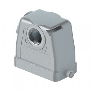 Крышка разъема BAS GOT GH 6HM20 A1, Крышка разъема на кабель, типоразмер 6B, высокое исполнение, без уплотнителя, 1 отверстие с резьбой для кабельных вводов M20x1,5, с фронтальным расположением, без защелок (упоры для двух защелок), материал корпуса: алюминиевый сплав