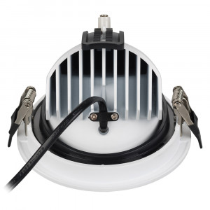 Светильник LTD-EXPLORER-R130-20W Warm3000 (WH, 38 deg) 024031, Встраиваемый поворотно-выдвижной светильник. Мощность 20 Вт, св. поток 1600-1800 лм, 80-90 лм/Вт, теплый 3000 K, CRI>90, угол 38°, напряжение питания 230 В. Белый круглый корпус из алюминия, экран стекло, степень защиты IP20. Угол поворота 350°