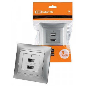 Розетка 2USB порт 2,1А 5В металлик "Лама" SQ1815-0241