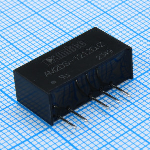 AM2DS-1212DJZ, DC/DC, 2Вт, вход 10.8…13.2В, выход ±12В/±0.008…0.083А, изоляция 1500В DC, КПД 83%, максимальная емкостная нагрузка не более 220мкФ, SIP7, 19.65x7.05x10.16мм, -40…105°C, пластик