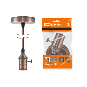 Патрон Е27 с выключателем с подвесом 1 м, металлический "Лофт", медь SQ0335-0075