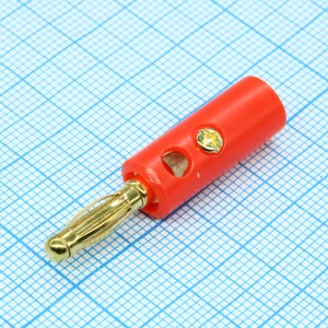 10-0015 GOLD RED, Штекер BANANA PLUG  красный (зол.)