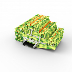 Заземляющая клемма UPT-1.5/3PE, Заземляющая клемма, тип фиксации провода: Push-in, номинальное сечение: 1,5 мм кв., 500V, ширина: 3,5 мм, цвет: желто-зеленый, тип монтажа: DIN35