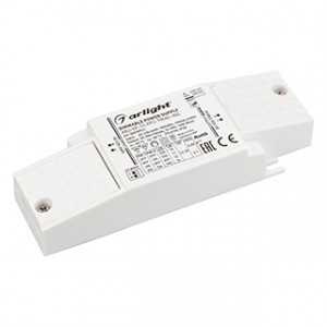 Блок питания ARJ-SP-15-PFC-TRIAC-INS (14W, 12-20V, 0.5-0.7A) 028187(1), Диммируемый источник тока по стандарту TRIAC с гальванической развязкой для светильников и мощных светодиодов. Входное напряжение 220-240 VAC. Выходные параметры: 12-20 В, 500-700 mА, 14 Вт. Выбор значения тока осуществляется DIP-переключателем. Встроенны