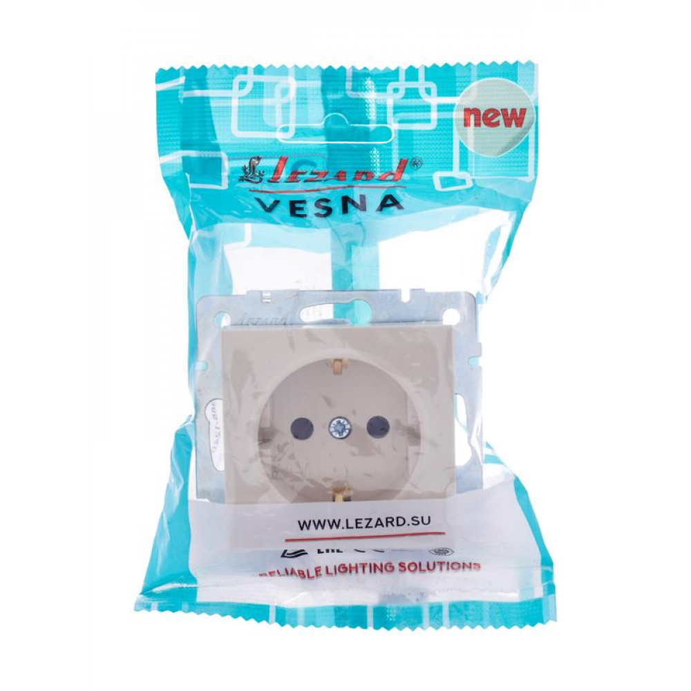 Изображение товара Розетка силовая Vesna с заземлительной шторкой кремовая 742-0388-124B