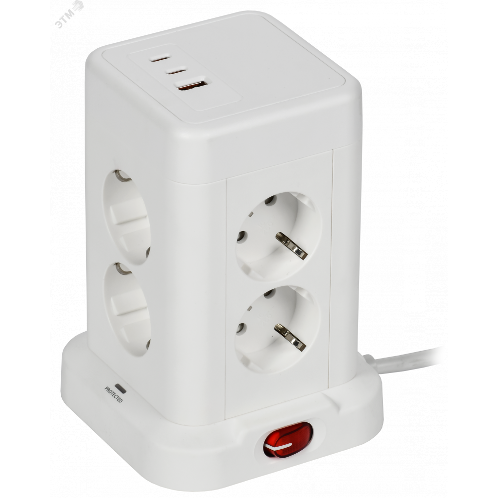Изображение товара Доминик У08К Удлинитель 8 розеток USB 20 Вт 1,5м белый IEK DN-YP30-16-08-01