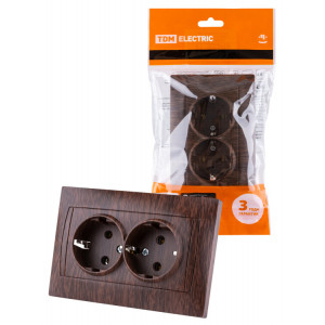 Розетка двойная 2П+З 16А 250В венге "Лама" SQ1815-0425