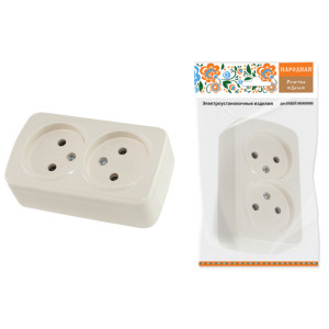 Розетка двойная 2П открытой установки IP20 10А, сл. кость "Дача" Народная SQ1824-0022