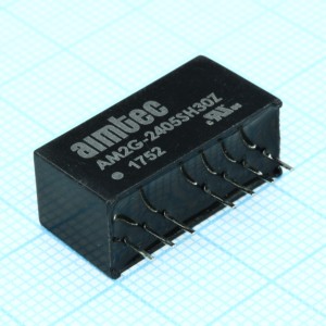 AM2G-2405SH30Z, DC/DC, 2Вт, вход 18…36В, выход 5В/0.4А, изоляция 3000В DC, КПД 77%, максимальная емкостная нагрузка не более 3300мкФ, вход On/Off, SIP8, 21.85x9.2x11.1мм, -40…85°C, пластик