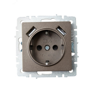 Розетка BRITE РЮш10-1-БрТБ 16А с USB A+A 2.1А с заземл. защ. шторки темн. бронза BR-R14-16-U21-D21-K45