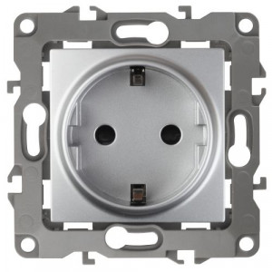 12-2102-03 Розетка 2P+E Schuko со шторками, 16A-250В, IP20, 2, алюминий (10/100/2800) Б0014689