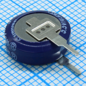 TS12-01-5R5-V224DZRR, Ионистор стандартный мини 5,5V, 0,22F, -25...+70°C, 1000h, 11,5x12,3mm, вертикального исполнения