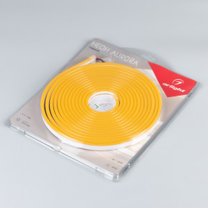 Лента герметичная AURORA-PS-A120-12x6mm 24V Amber (10 W/m, IP65, 2835, 5m) 036683, Гибкий неон AURORA в силиконовой оболочке. Светодиоды SMD2835, 120 шт-м, цвет ОРАНЖЕВЫЙ. Сечение 12х6 мм, горизонтальный (боковой) изгиб, IP65, шаг резки 8.33 мм, мощность 10 Вт-м, напряжение питания DC 24V. Укомплектован заглушками и 30см проводом питани