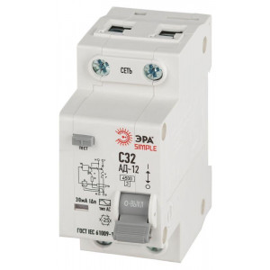 Выключатель автоматический дифференциального тока 1P+N С32 30мА тип АС АВДТ 4.5кА SIMPLE D12E2C32AC30 АД-12 электронное Б0058923