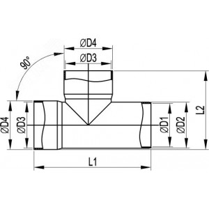 Тройник для двустенных труб, 90 град., полипропилен, д.90мм 020090
