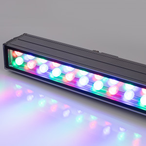 Светодиодный прожектор AR-LINE-1000XL-54W-24V RGB (Grey, 30 deg, DMX512) 023638, Линейный светодиодный прожектор. Мощность 54W, напряжение питания DC 24V. Светодиоды EPILED 54 штуки. Цвет светодиодов RGB, управление по протоколу DMX512, угол рассеивания 30°. Корпус: алюминиевый сплав и армированное стекло.