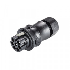 Вилочный разъем на кабель RST20I7S S1 ZR2 SW, Вилочный разъем на кабель диам. 10-14 мм, IP68(69k), 7 полюсов, винтовая фиксация провода, номинальные характеристики: 250/400V, 20A, цвет: черный, серия RST Classic