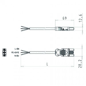 Cоединитель G0.000.0086.4, Кабельная сборка, оконеченная розеточным разъемом GST18i3, и свободным концом, 3 полюса, длина кабеля: 0,3 метра, сечение жил кабеля: 3х1,5 мм.кв., номинальное напряжение: 250V, номинальный ток: 16А, цвет разъема: красный, цвет кабеля: черный