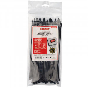 Хомут кабельный 3.6х200 тройной замок нейл. черн. (уп.100шт) 67-0201