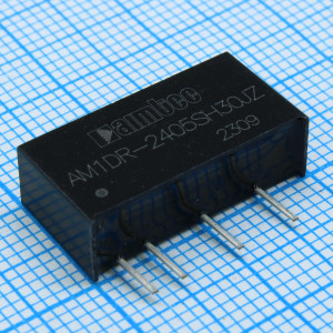 AM1DR-2405SH30JZ, DC/DC, 1Вт, вход 22.8…25.2В, выход 5В/0.02…0.2А, изоляция 3000В DC, КПД 73%, максимальная емкостная нагрузка не более 2400мкФ, SIP7, 19.65x6x10.16мм, -40…85°C, пластик